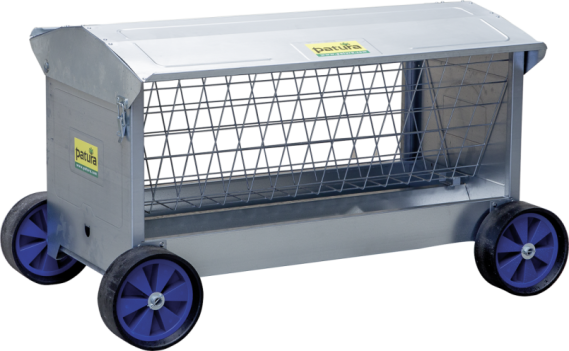 Hooiruif met wielen, L=1,25 mmet dak, voor lammeren en schapen